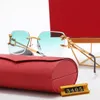 luxury Designer Sunglasses rimless carti glasses cut eyeglasses lunette Fashion Wooden eyewear Big Square Gold Frame UV400 Beach Show square sunglass With box