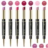 Lipstick Buxom Lip Gloss 2 w 1 kij Organizator Lipliner podwójna głowica Wodoodporna profesjonalna 14 kolorów hurtowa makijaż Bea Dhxhw
