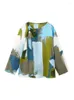 Damskie bluzki wierzchołki kobiety 2023 ubrania modowe vintage nadruk satynowy bluzka okrągła szyja trzy ćwiartki elegancki top