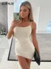 Casual Dresses CJFHJE Backless Solid One Shoulder Sleeveless Shirring Bandage Sexy Mini Strap Dress 2023 Bodycon Party Elegant Robe Y2K