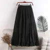 Skirts Casual Womens Elastic High Waist Medium Long Slim A-line Folds Midi Skirt Female Vintage Solid Color Office