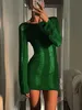 Puloru Sexy Knitted Cutout Short Dress Spring Summer Backless Long Sleeve Round Neck Wrapped Mini Dresses Streetwear Solid
