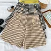 Women's Shorts High Waist Tweed Shorts Women Casual Loose Ladies Fashion Spring Autumn Slim Button Shorts All-match 230306