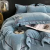 Bedding Sets Thickened Milk Fiber Embroidered Four-Piece Set Winter Coral Fleece Double-Sided Velvet Quilt Cover Bed Sheet Fitted