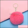 Teclado anéis de chave POM POM POM Soft Faux Rex Rabbit Ball Car Car Pompom Plowchains Keys Gold Keys Holder Women Bag Jóias Dr Dhc1m