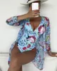 Dames badkleding 2pack bloemenprint bikini sets vrouwen diep v-hals achterless zwempak kimono zomer strand badkleding badkleding 230307