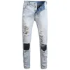 23fashion coole Fallschirmhose für Herren, Designer-Denimhose, zerrissene Bikerhose in Distressed-Optik, schwarz, blauHerren