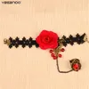 Braccialetti fascino in pizzo gioiello alla moda bracciale rosso temperamento fiore rosa di cristallo con anello regolabile