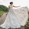 Full A Line Wedding Dresses With Sheer Scoop Neck Cap Sleeves Lace Appliqued Bridal Gowns 2023 Boho Garden Sweep Train Vestidos 328 328