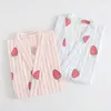 Women's Sleepwear Spring/summer Ladies Pajamas Pure Cotton Gauze Thin Soft Japanese Stripe Strawberry Kimono Womens Robe Loose SPA Bathrobe