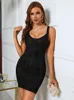 Casual Dresses Women Black Bodycon Bandage Dress Sleeveless O Neck Mini Short Elastic bekväm High Street Evening Club Party