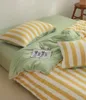 Bedding Sets Korean Simple Cotton Set Plaid Flower Duvet Cover Pillowcase Solid Color Bed Sheet Four-piece Striped Quilt