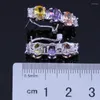 Backs Earrings Trendy Oval Multigem Multicolor Brown Cubic Zirconia Silver Plated Clip Hoop Huggie V0920