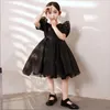 Robes de fille noir luxe fleur à manches courtes col rond robe pour enfants robe de fête formelle bébé