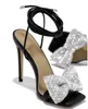 Seksowne motyle węzeł rhinestone otwarty palce koronkowe sandały kobiety impreza ślubna bankiet letnia mody buty buty