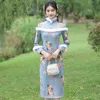 Ethnic Clothing 2023 Winter Chinese Trditional Cheongsam For Woman Turtle Neck Vintage Dress Floral Print Hanfu Fluffy Long Sleeve Plus Size