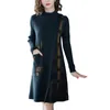 Robes décontractées surdimensionnées femmes robe printemps automne tricot pull Patchwork col roulé pull bas genou-longueur femme vêtements