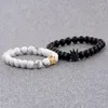 Strand Charm Cz Cz Crown King Beads Çift Bilekler El yapımı mesafe siyah mat lav Beyaz Taş Bilezik Sevgililer için Sevgililer