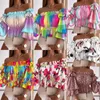 Kvinnors blusar 2023 Summer Sexig söt av axelblus Kvinnor Slash Neck Ruffles 3/4 Princess Sleeve Crop Tops Floral Dot Print Shirt