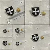 Pins broszki 100pcs Masońska szpilka do klap i odznaki emalii mason biały krzyż czarna tarcza chrześcijańska armia krzyżowca Knights Templar Dro dhvf2