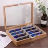 Smyckespåsar 8 fack Gelglas Display Organisator Glasögon Desktop Holder Box Solglasögon Lagring Fodral Anpassad träbricka