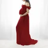 Party Dresses Maternity Pography Dress Women Pregnants Short Sleeve Props Lace Splicing Split Fork Ropa Mujer