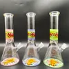 2023 Heady Bong Glass Bong Water Pipe Pink Doodle Style Bottom and Middle OEM ODM 10 pollici Smoking Bubbler Dabber Rig Recycler 14mm Colorful Joint Retail