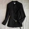 Kvinnors jackor designer vintage kvinnor blazer skräddarsydd jacka kappa med äkta läderbälte flickor Milan Runway Brand Casual Luxury Dress Tops Suit Outwear