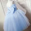 Girl's Dresses Pink Girl Party Dresses Fall Long Sleeve Birthday Tulle Gown Kids Bow New Year Costume Flower Girls Dress for Wedding