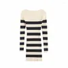 Casual Dresses Zatrhmbm Women 2023 Spring Fashion Striped Knit Mini Dress Vintage O-Neck Longeples Female Vestidos Mujer