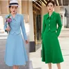 Tvådelklänning Spring 2023 Autumn Formal Ladies Green Blazer Women Business Suits With Set Work Wear Office Uniform stor kjoljacka 230307