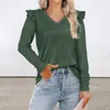 Women's Blouses T-shirt Top V Neck Flying Shoulder Lady Blouse Long Sleeves Women Fall Winter Solid Color Slim Pullover Camisetas