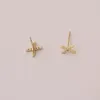 Stud Earrings CMajor 9ct Solid Gold Earring Fashion Temperament Delicate Elegant Cross-X Smooth Chic Minimal Simple For Women