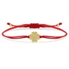 Braccialetti con ciondoli Cristallo bianco con zirconi cubici Bracciale con trifoglio a quattro cuori adorabile Donna con nodo fortunato tibetano Regalo di gioielli fatti a mano con cordino rosso