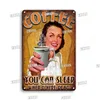 Retro Coffee Bar Metal Painting Poster Vintage Cafe Metal Plate Tin Sign Shabby Chic Kitchen Home Restaurant Decoration Plaques 30X20cm W03