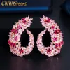 Ear Cuff Cwwzircons Rose Gold Plated Luxury Geometry Flower Red Cubic Zirconia Big Wedding Earring Fashion Famous Smycken CZ415 230306