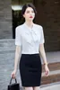 Women's Blouses Summer Fashion Ladies White Blouse & Shirts Women 2 Piece Skirt And Top Sets Short Sleeve Office Work Wear