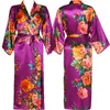 Women's Sleepwear Printing Flowers Long Sleeves Robe Nightgown V Neck Kimono Sleep Dress Ice Silk Cardigan Bathrobe Home Clothes