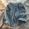 Men's Jeans HOUZHOU Male Denim Shorts Blue Printed Anime Black Baggy with Print Men Summer Streetwear Hip Hop Haruku