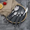 Dinnerware Sets 304 Stainless Steel Glossy Silver Wooden Tableware Western Knife Fork Teaspoon Cutleries Kitchen Supplies