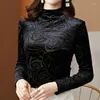 Women's Blouses Velvet Print Turtleneck Women Spring Autumn Shirt Long Sleeve Ladies Tops Woman Blouse Vintage Clothes Blusas De Mujer