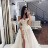Arabic Aso Ebi Tulle A Line Wedding Dresses Sexy Off The Shouder Lace Applique Boho Bridal Gowns Side Split Sweep Train Country Bridal Gowns Plus Size Robes CL1952