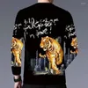 Męskie koszule T SHIRTS MARN I Autumn Casual 3D Tiger Print Długie rękawy okrągły szyjka T-shirt moda All-Match Wygodne dno