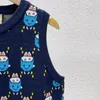 Cartoon Knitted Tanks for Women INS Letter Jacquard Camis Fashion Blue Warm Lady Vest