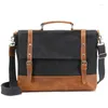 Valigette da uomo in tela vintage ventiquattrore da lavoro da viaggio borsa per laptop da uomo in pelle di alta qualità con supporto per spalla