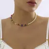 Choker mode pärlhalsband smycken för kvinnor kreativa guld färgpärlor daisy vintage halsband kvinnliga tillbehör