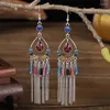 Boucles d'oreilles pendantes ethnique coloré cristal Long gland pour les femmes mariée goutte d'eau pendante fête mariage bijoux cadeaux