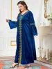 Ethnic Clothing Women Velvet Dress Spring Autumn Embroidery Long Muslim Ramadan Eid Al-Adha Ankle-Length Caftan Marocain