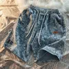 Herenjeans houzhou mannelijke denim shorts blauw geprinte anime zwarte baggy met print mannen zomer streetwear hiphop harajuku