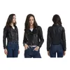 Women's Jackets Elegant Short Jacket Women Zip Pocket Fashion Leather Coat Lady Lapel Outfit Clothes Female Locomotive Style Streetwear Girl Top 230307